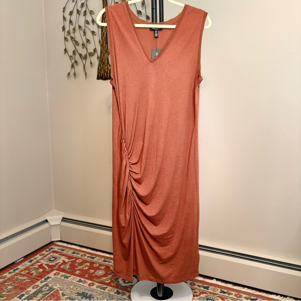 Kenneth Cole Rust Sleeveless Dress With Ruched Detail